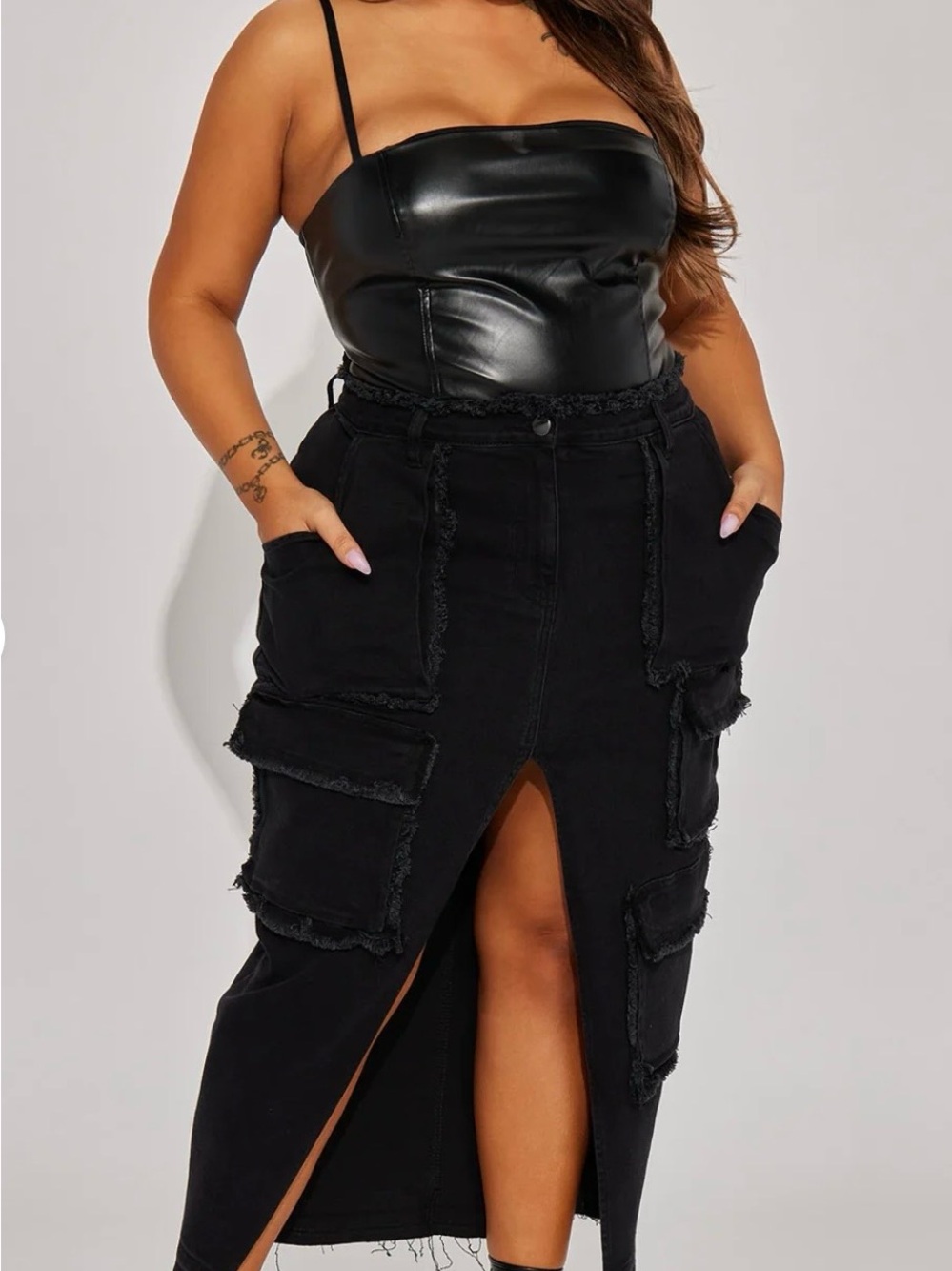 Braelynn Denim Cargo Maxi Skirt - Black Wash